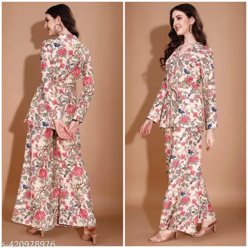 Floral Cotton Blend Co-Ord Set for Women | Kurti & Palazzo