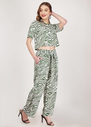 Print Co-Ord Set for Women - Trendy Two-Piece Ensemble with Relaxed Fit, Short Sleeve Cord Dress and Stylish Loose Pant and Top ⦠(Small)