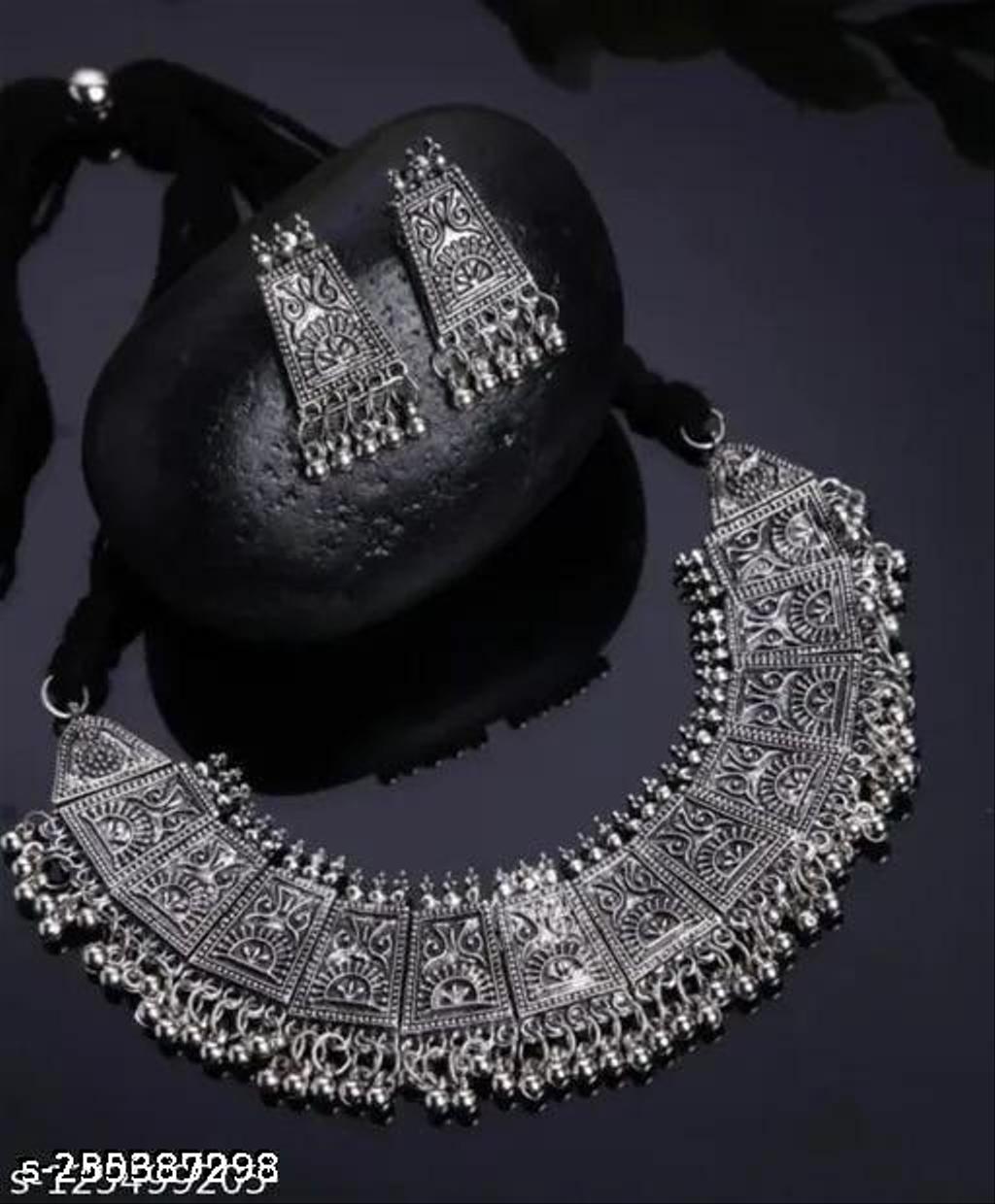 Oxidised Silver Statement Necklace Set