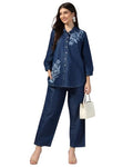 Embroidered Denim Co-ord Set – Floral Blue