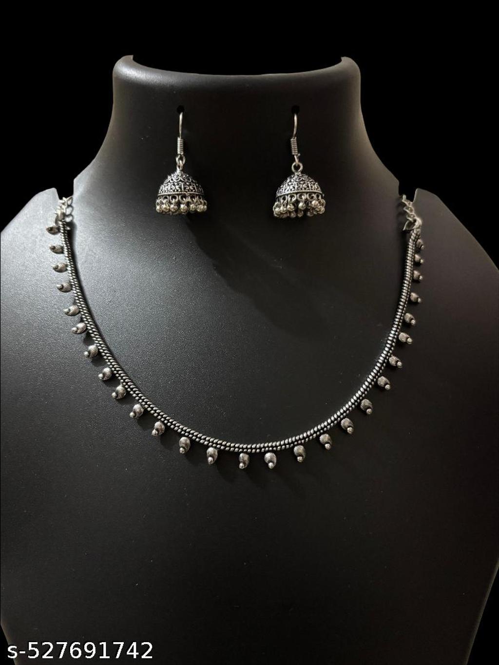 Oxidised Silver Necklace with Small Jhumka Earrings