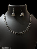 Oxidised Silver Necklace with Small Jhumka Earrings