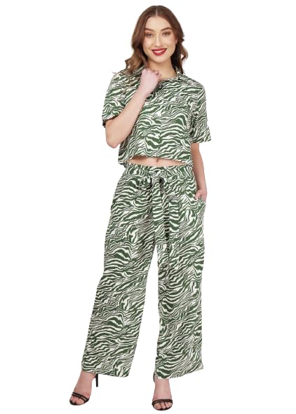 Print Co-Ord Set for Women - Trendy Two-Piece Ensemble with Relaxed Fit, Short Sleeve Cord Dress and Stylish Loose Pant and Top … (Small)