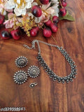 Oxidised Silver Choker Necklace Set with Earrings