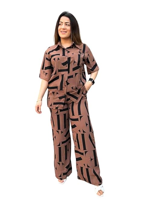 My Swag Women Printed Shirt & Trouser Co-Ords Set Loose Fit Summer Westen Wear Cord Set for women & Girls