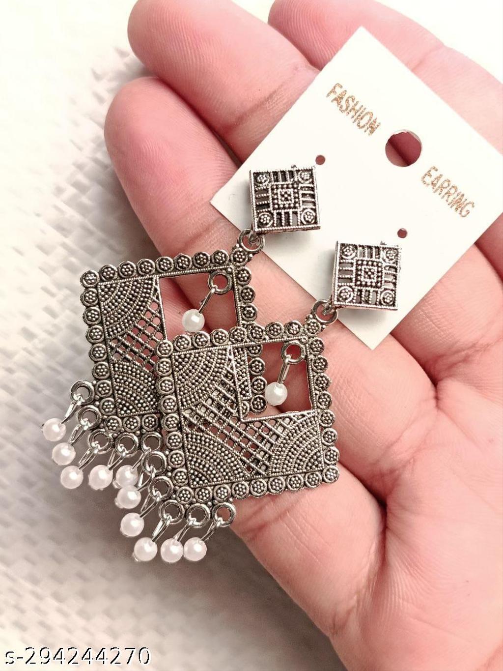 Oxidised Silver Drop & Hoop Jhumki Combo – view 4
