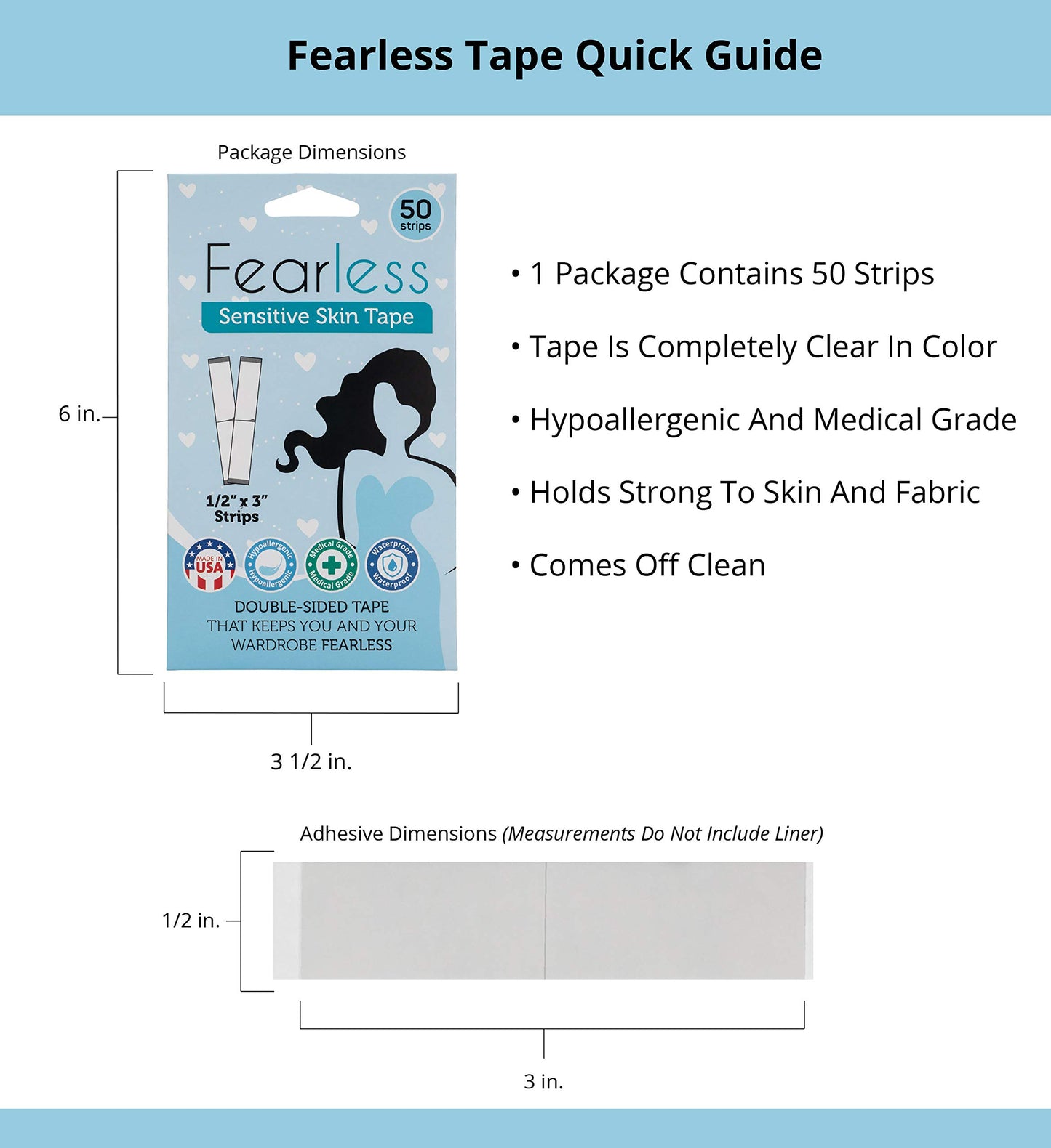 Fearless Fashion Tape – Invisible Double-Sided Body & Clothing Tape (70 Strips) | Strong All-Day Hold | Skin-Safe & Fabric-Friendly