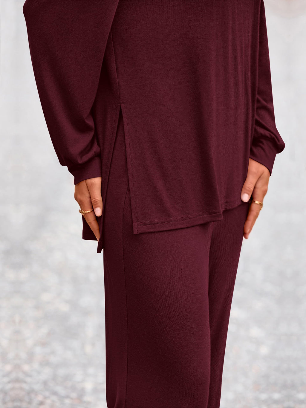 PRETTYGARDEN Womens 2025 Casual Lounge Sets Long Sleeve Tops Wide Leg Long Pants Fall Crewneck 2 Piece Outfits Tracksuits(Wine Red,Small)
