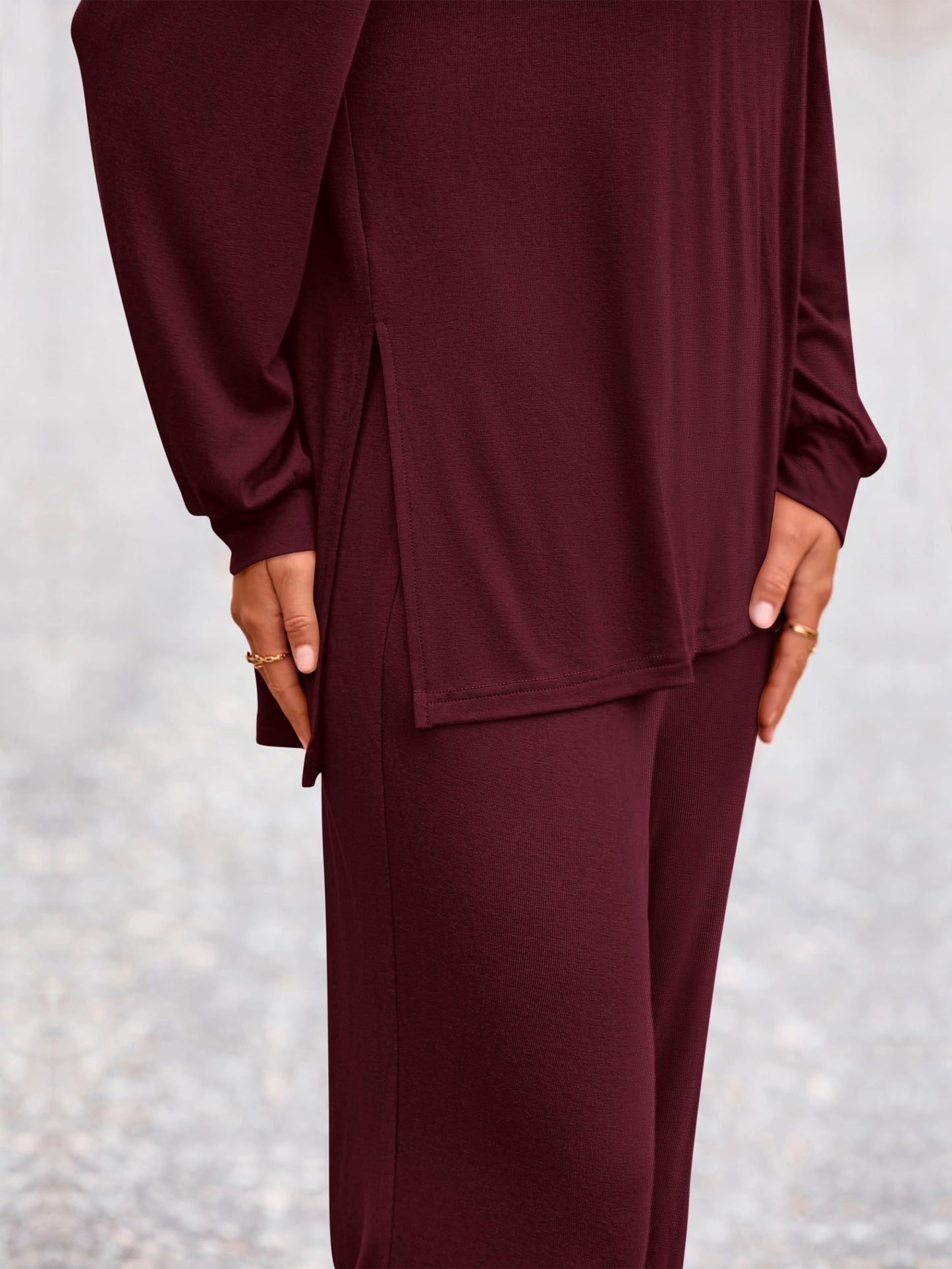 PRETTYGARDEN Womens 2025 Casual Lounge Sets Long Sleeve Tops Wide Leg Long Pants Fall Crewneck 2 Piece Outfits Tracksuits(Wine Red,Small)