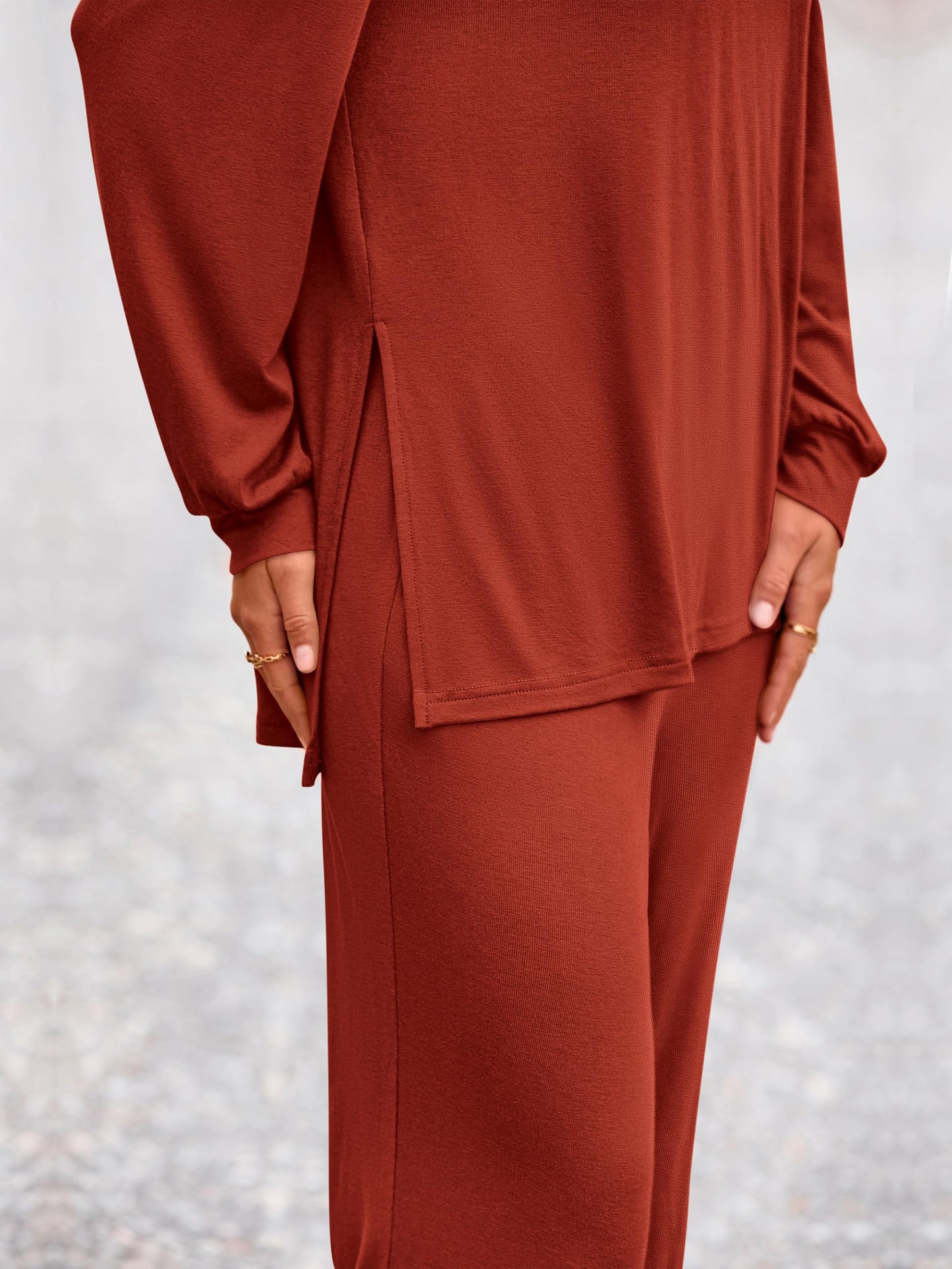 PRETTYGARDEN Womens 2025 Casual Lounge Sets Long Sleeve Tops Wide Leg Long Pants Fall Crewneck 2 Piece Outfits Tracksuits(Wine Red,Small)
