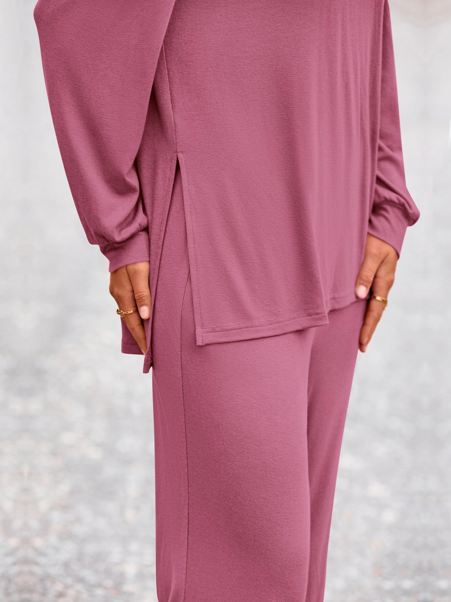 PRETTYGARDEN Womens 2025 Casual Lounge Sets Long Sleeve Tops Wide Leg Long Pants Fall Crewneck 2 Piece Outfits Tracksuits(Wine Red,Small)