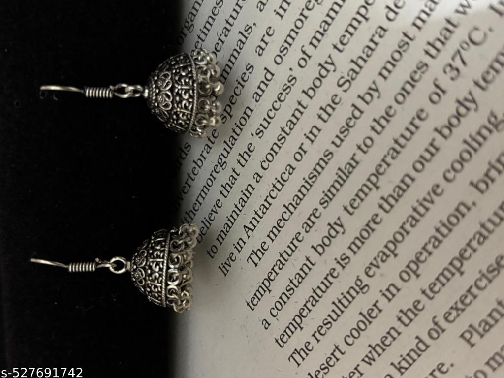 Oxidised Silver Necklace with Small Jhumka Earrings – view 3