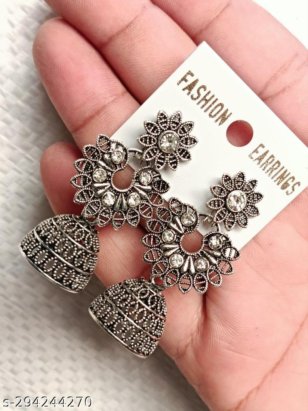 Oxidised Silver Drop & Hoop Jhumki Combo – view 2