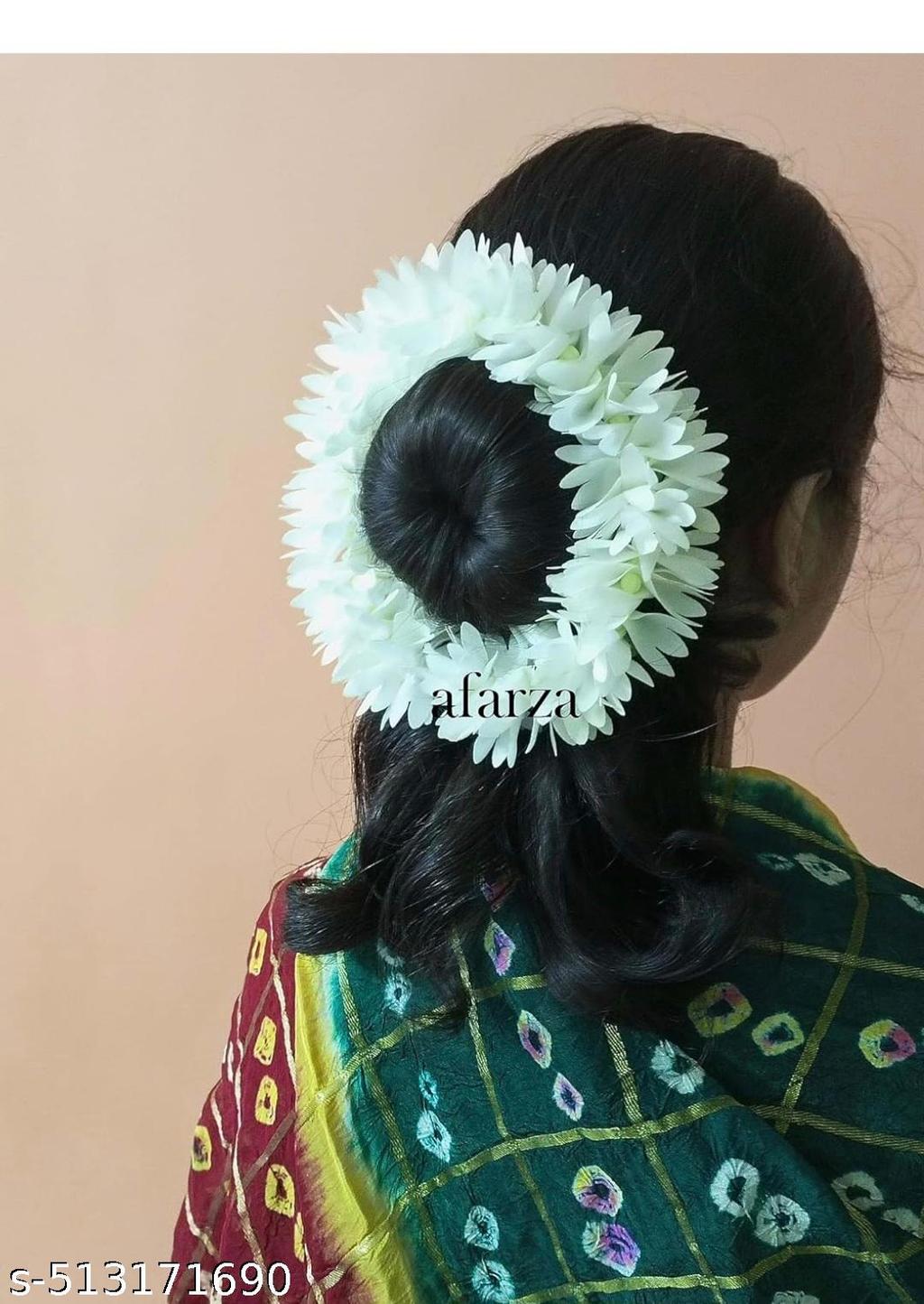 White Fabric Gajra, Handmade & Washable – view 2