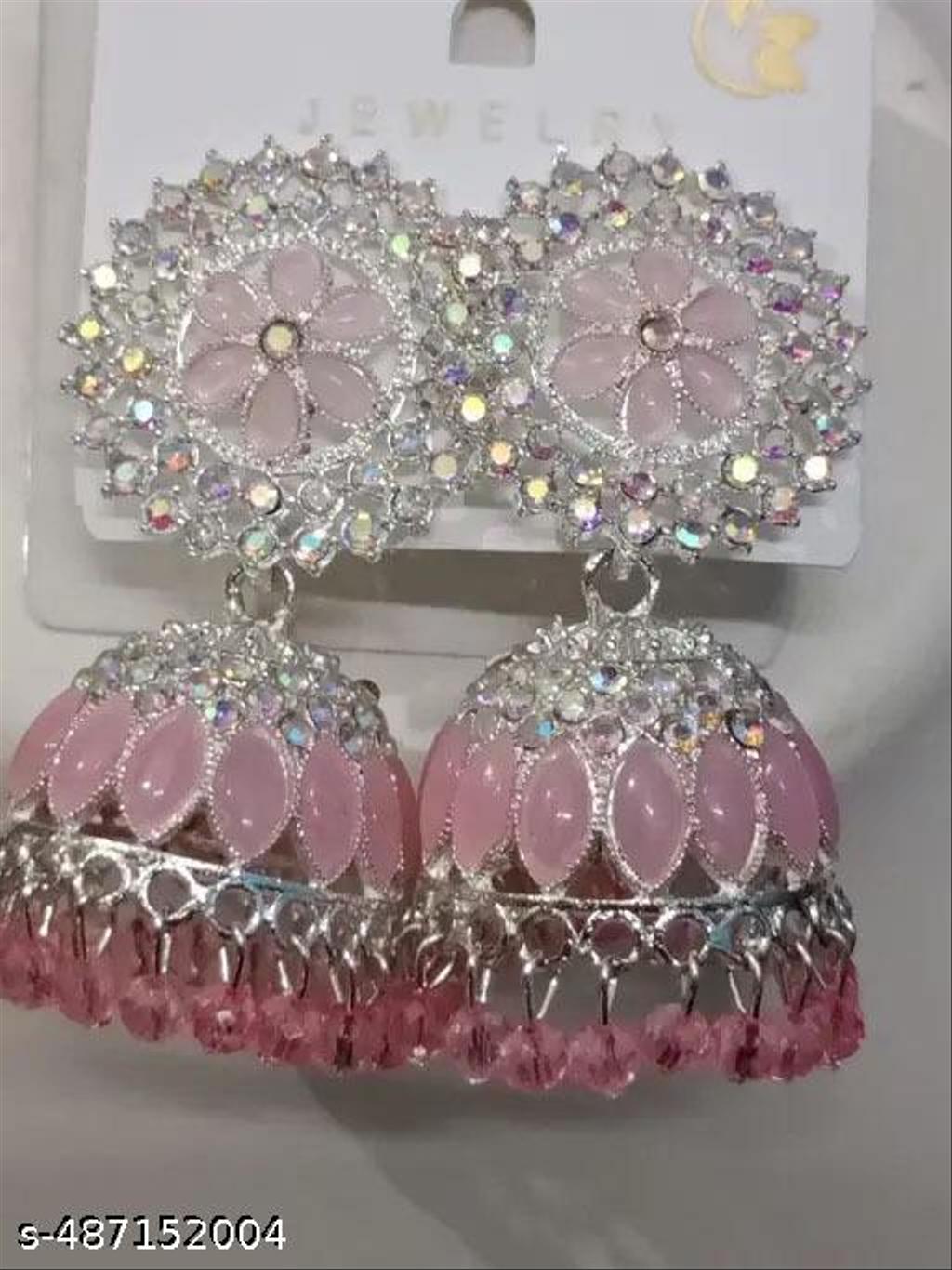 Purple Square Jhumka Earrings with American Diamond – view 2