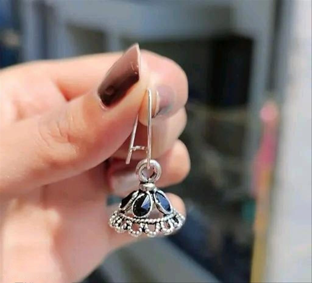 Small Oxidised Silver Jhumki Earrings – view 4