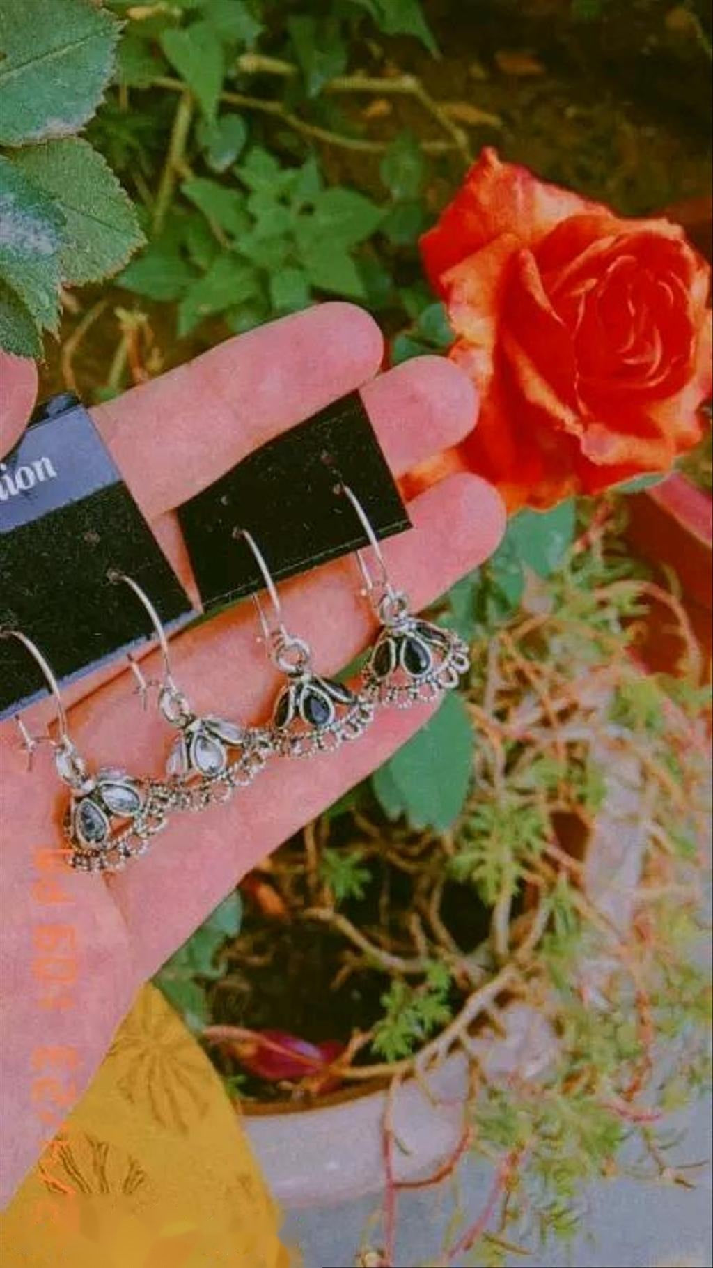 Small Oxidised Silver Jhumki Earrings – view 2