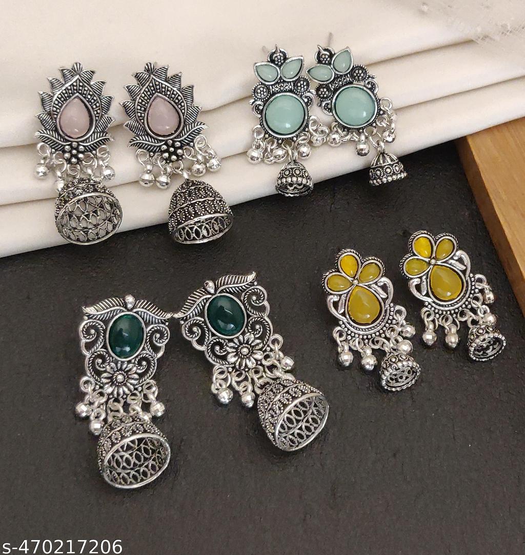 Festive look combo – oxidised chandbali jhumkas