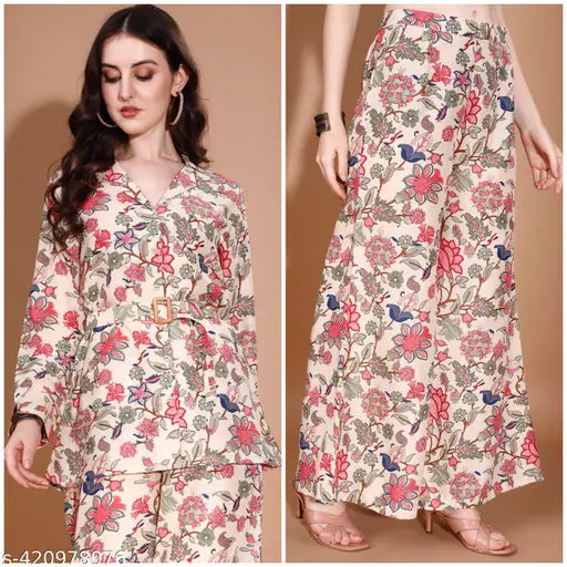 Floral Cotton Blend Co-Ord Set for Women | Kurti & Palazzo