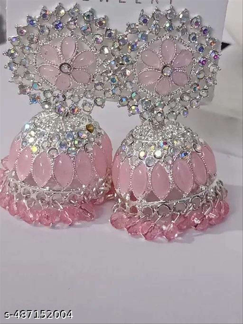 Purple Square Jhumka Earrings with American Diamond
