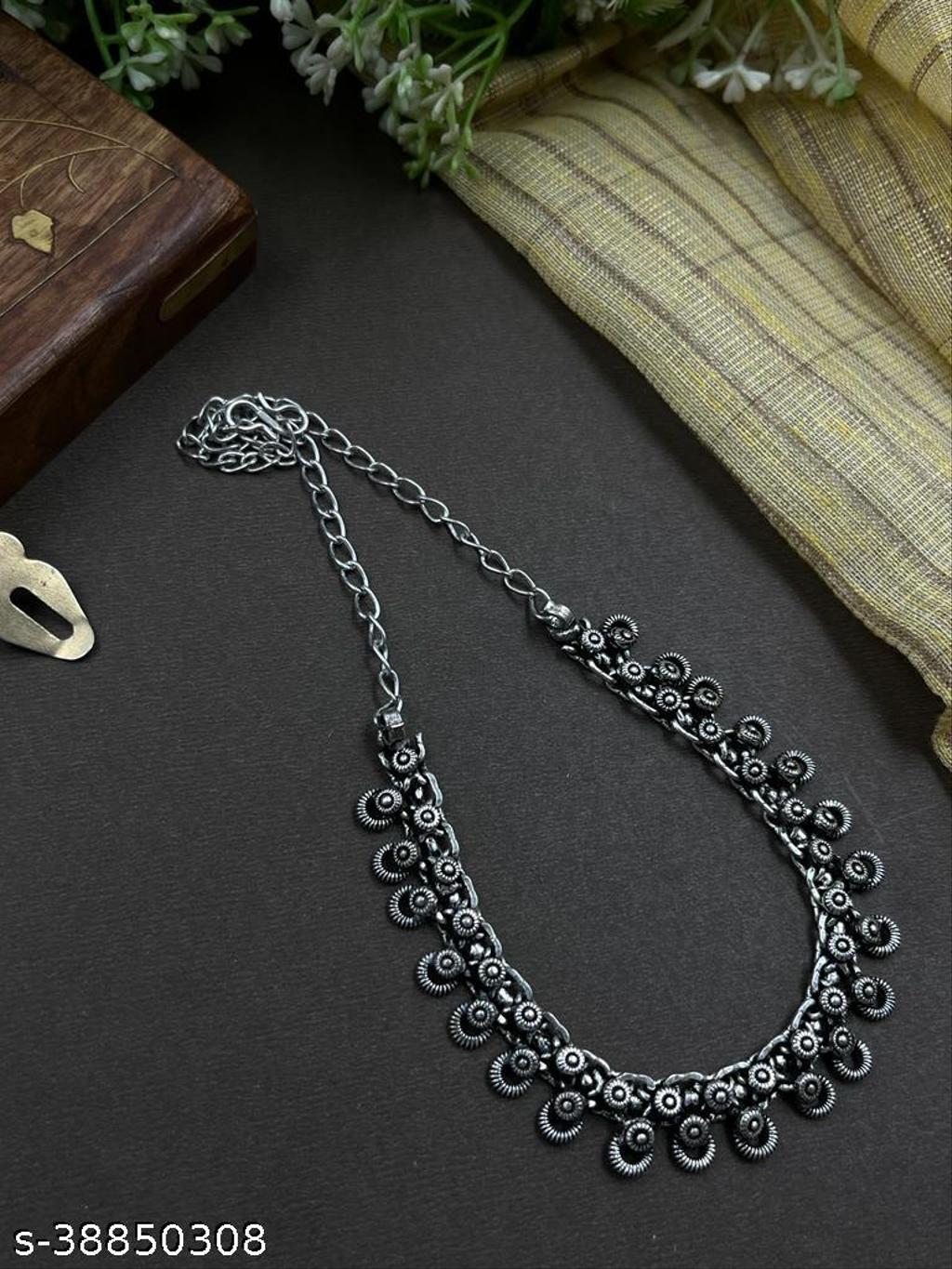 Oxidised Silver Party Wear Necklace & Earrings Set – view 3