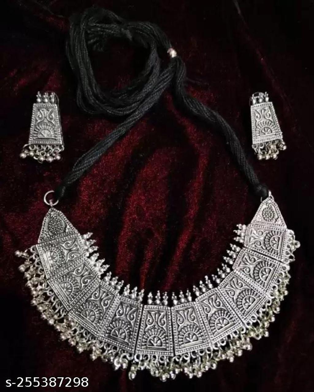Oxidised Silver Statement Necklace Set – view 2