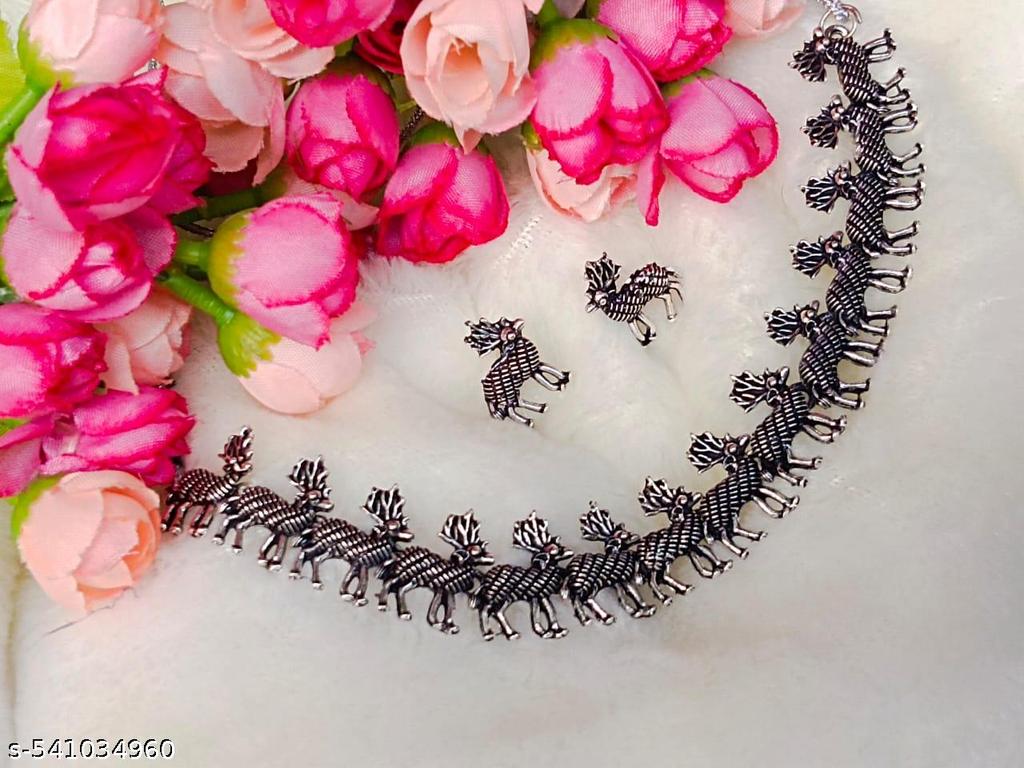 Traditional Oxidised Silver Necklace & Earrings Set