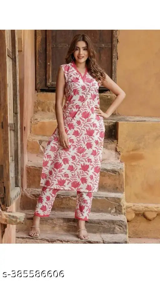 Women's Cotton Floral Printed Kurta Pant Set