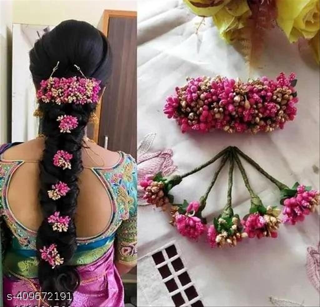 Pink Artificial Flower Gajra Veni – view 2