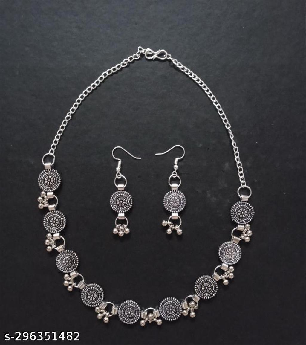 Oxidised Silver Ghungroo Choker Set with Earrings – view 3