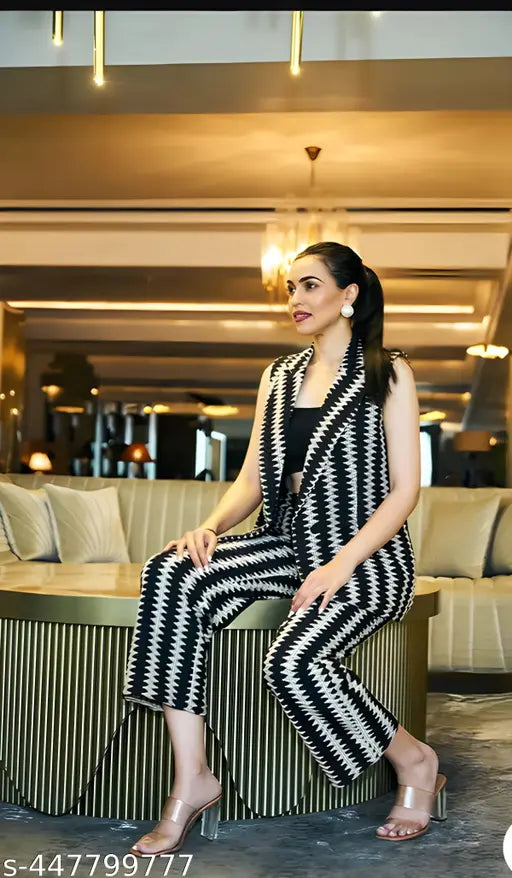 Women Comfortable Fancy Zig Zag Design Co ord Set | Casual Top and Bottom Set for Women and Girls