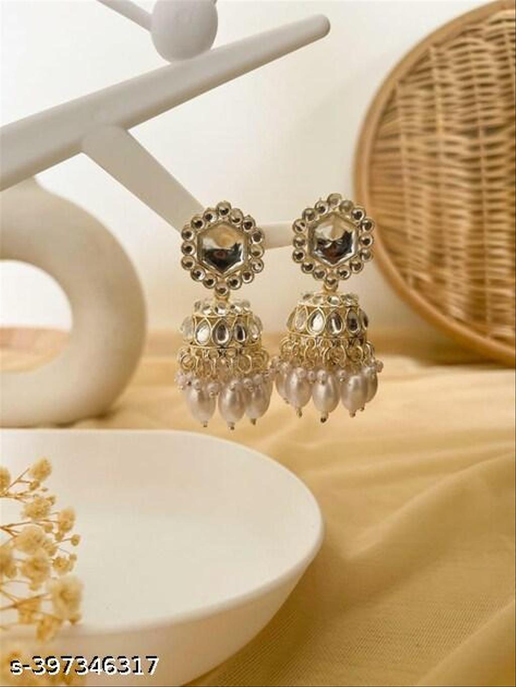 White Pearl Jhumka Earrings – view 3