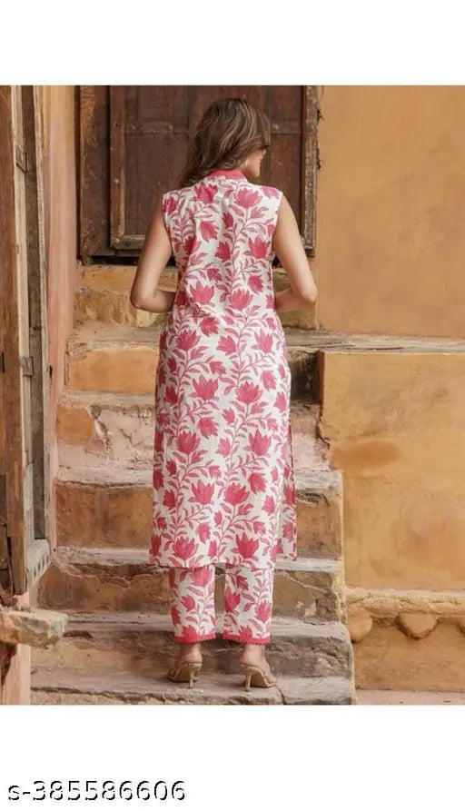 Women's Cotton Floral Printed Kurta Pant Set