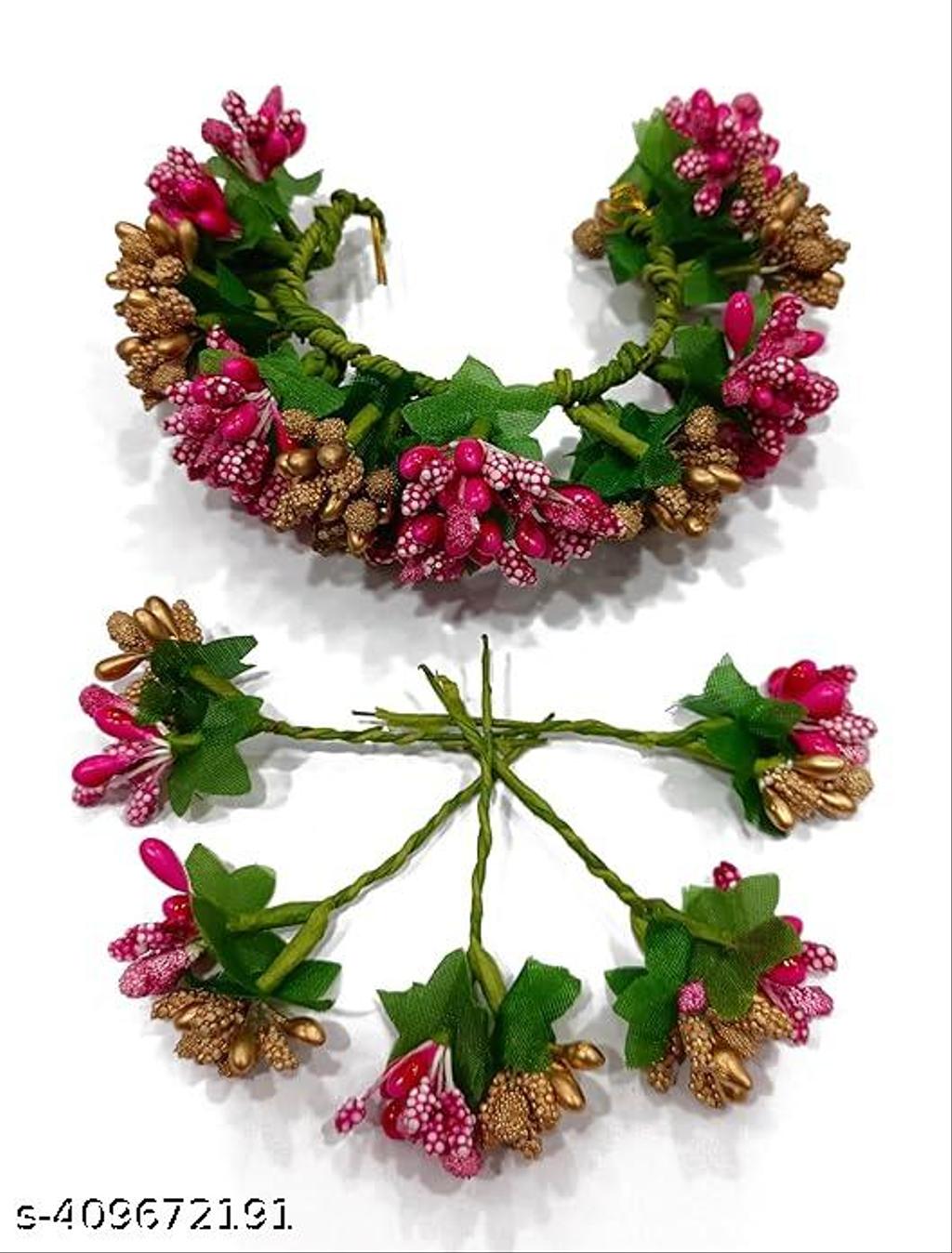 Pink Artificial Flower Gajra Veni – view 4