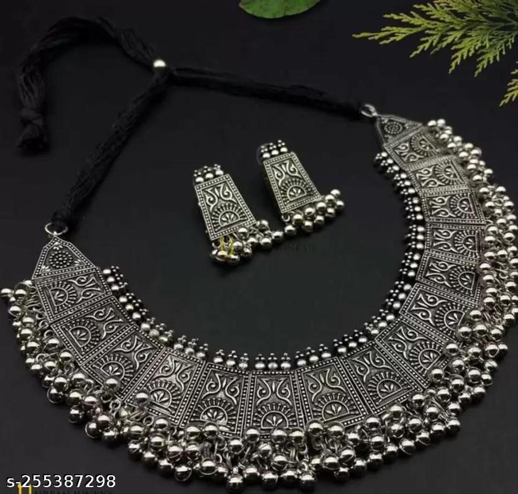 Oxidised Silver Statement Necklace Set – view 3