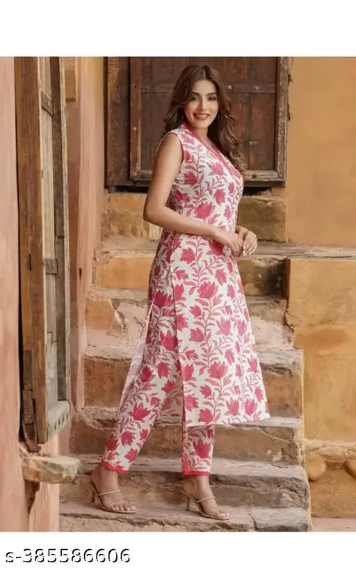 Women's Cotton Floral Printed Kurta Pant Set