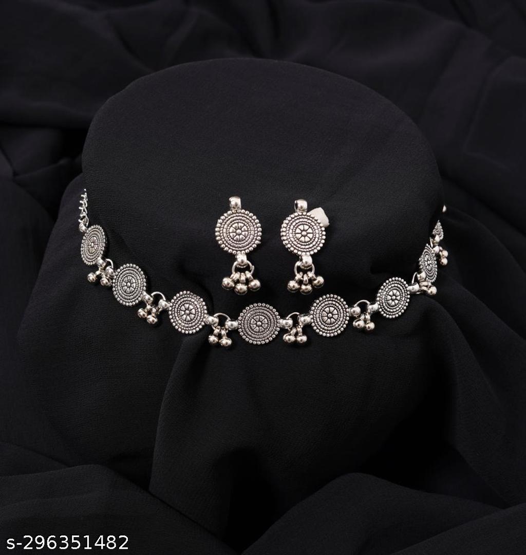 Oxidised Silver Ghungroo Choker Set with Earrings