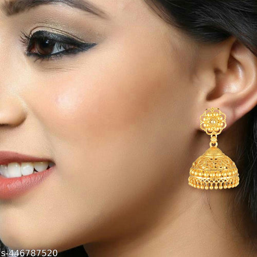 Big 1-Gram Gold Plated Jhumka Earrings – view 2
