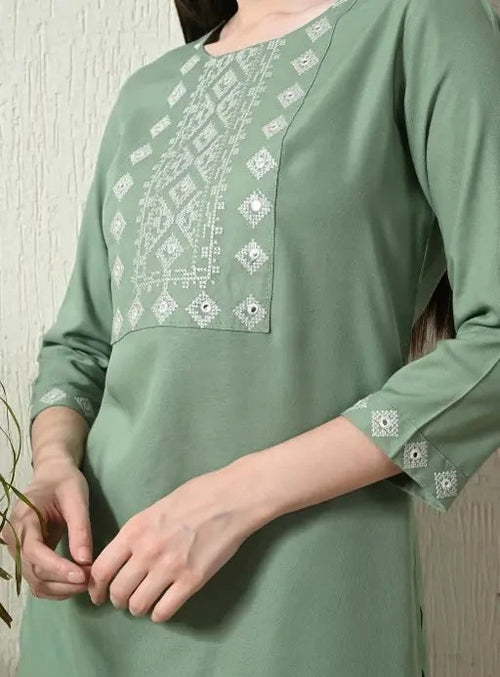 woman wearing embroidered loose-fit co-ord set – view 2