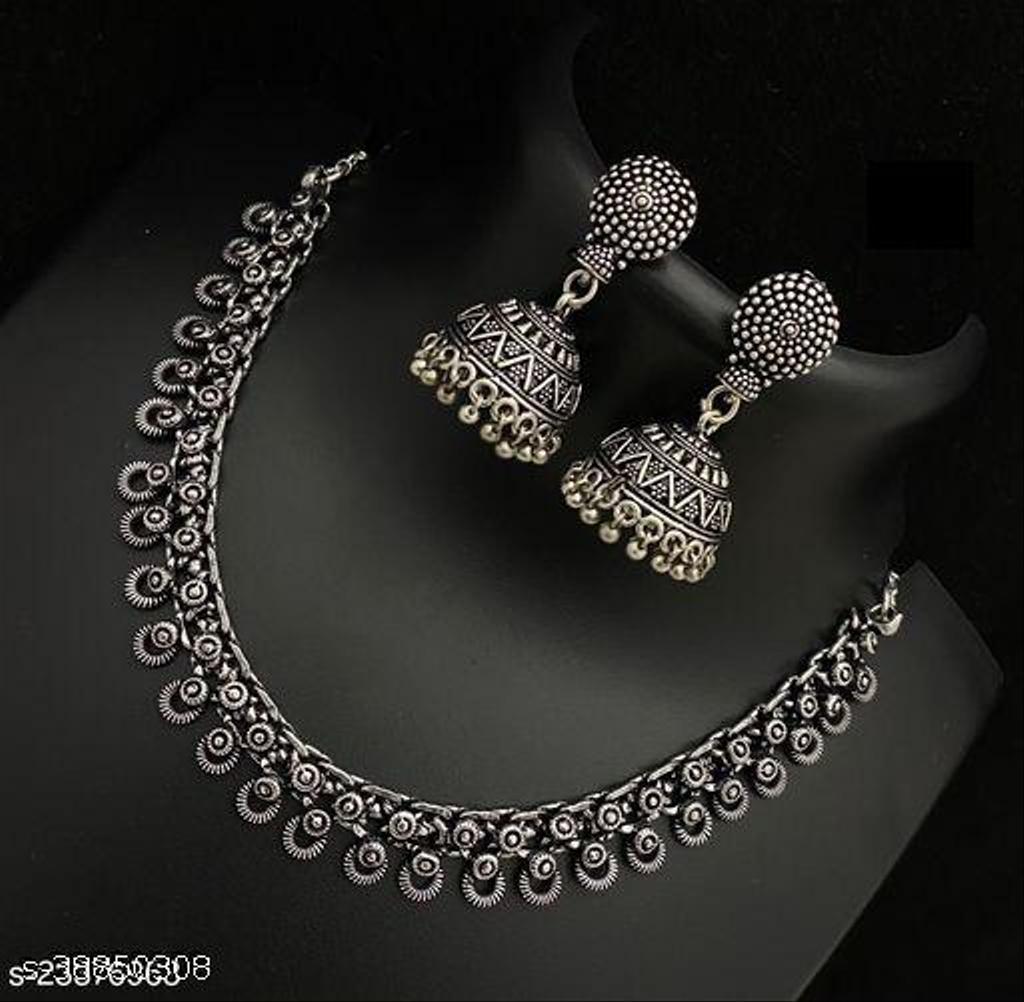 Oxidised Silver Party Wear Necklace & Earrings Set