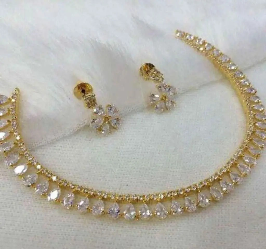 Gold-plated American diamond necklace set with earrings