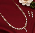 Pearl & CZ Single-Line Necklace Set with Drop Earrings
