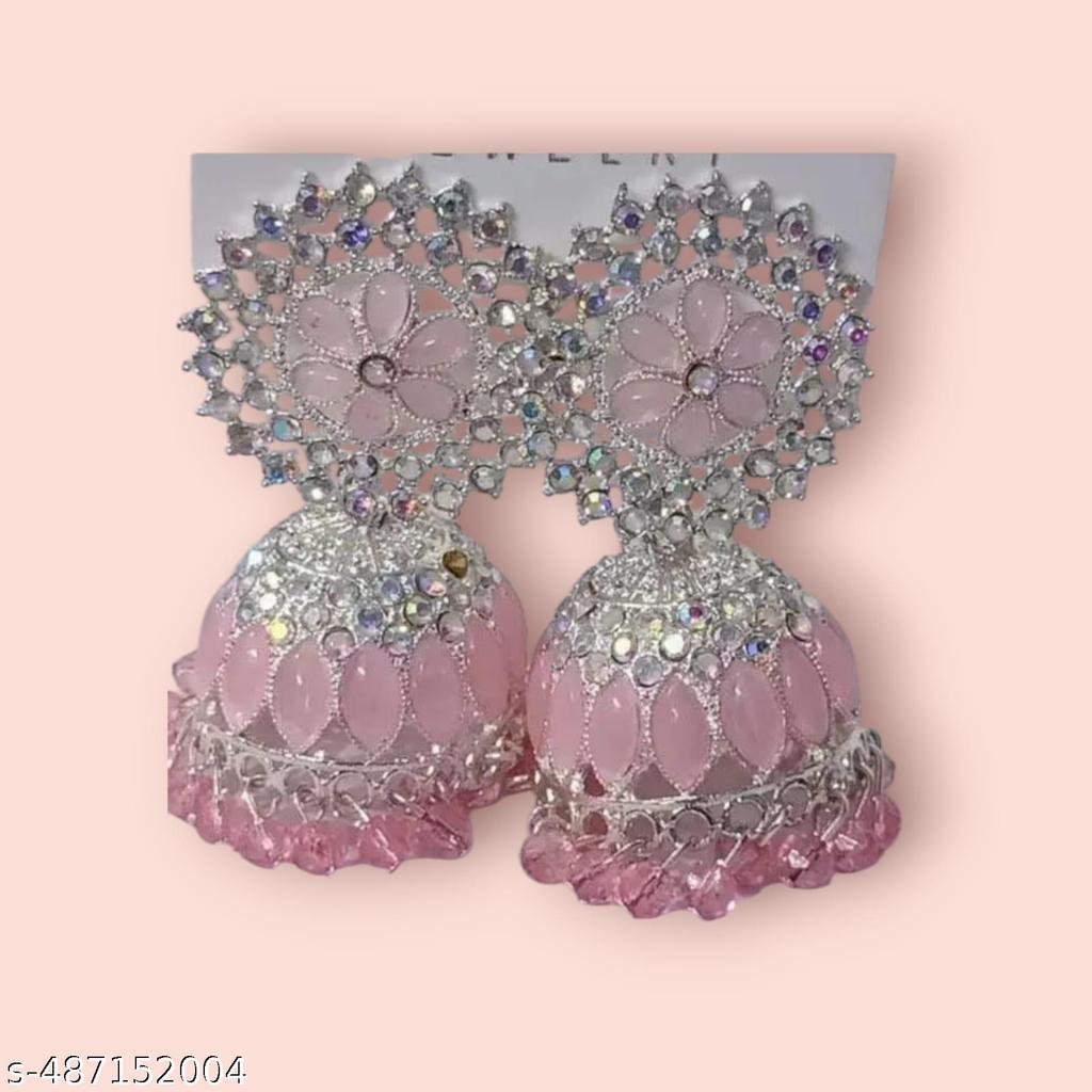 Purple Square Jhumka Earrings with American Diamond – view 3