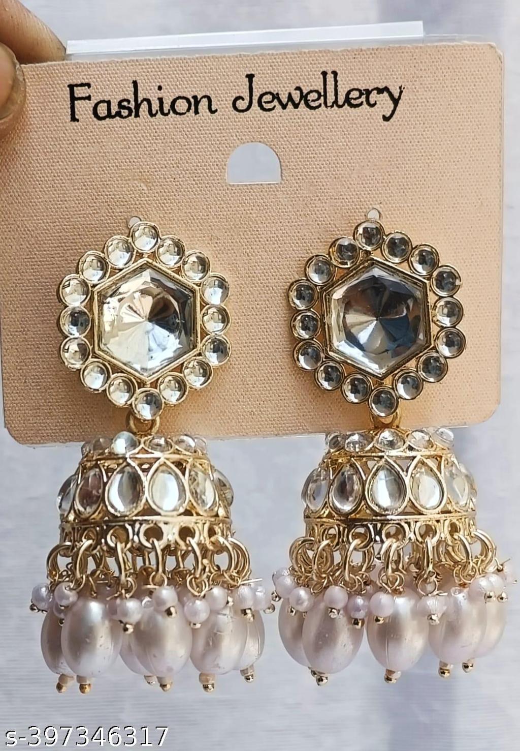 White Pearl Jhumka Earrings – view 2
