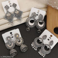 Oxidised Silver Drop & Hoop Jhumki Combo – Pack of 4 Pairs