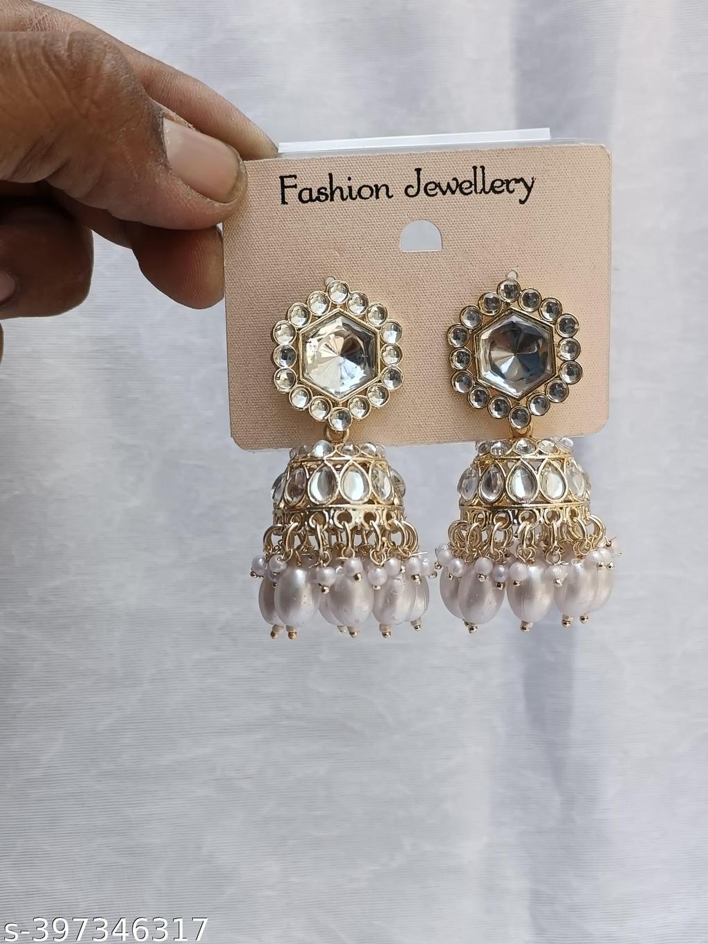 White Pearl Jhumka Earrings – view 4