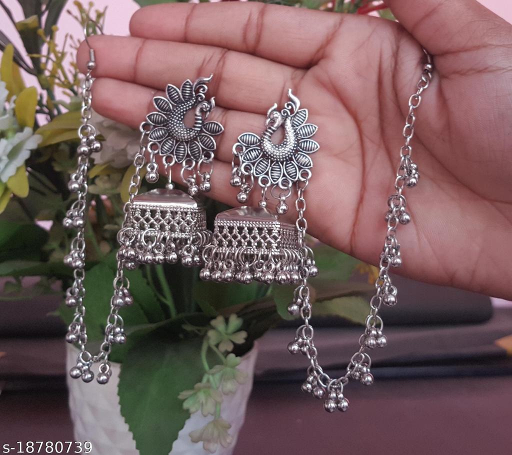 Silver-Plated Bahubali Jhumka Earrings