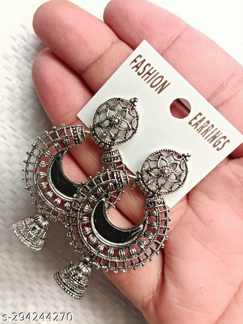 Oxidised Silver Drop & Hoop Jhumki Combo – view 3