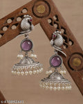 Bird Design Oxidised Jhumka Earrings with Pearls