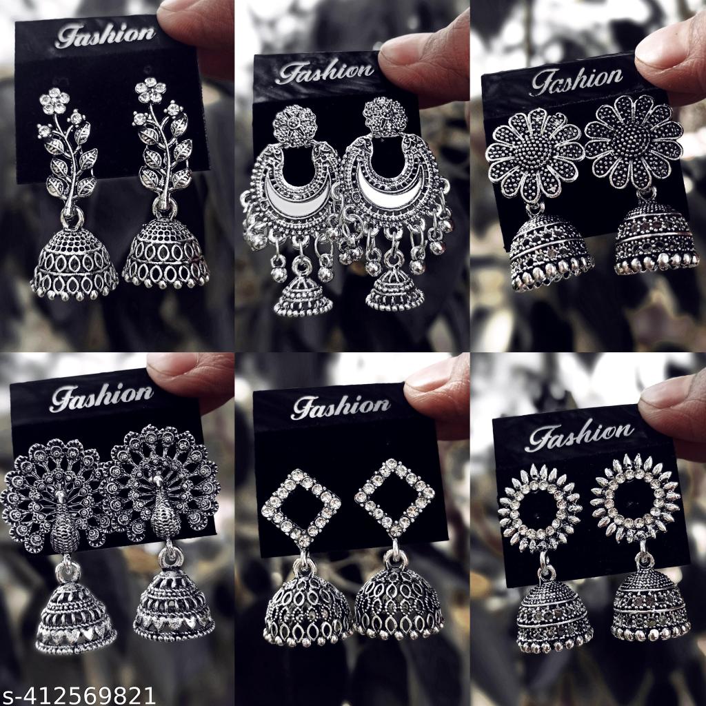 Oxidised Silver Pearl Jhumki Combo